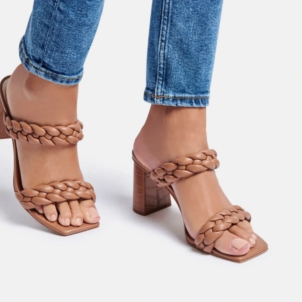 Dolce Vita Shoes Paily Braided Block Heel  Sandals Tan Size 7.5